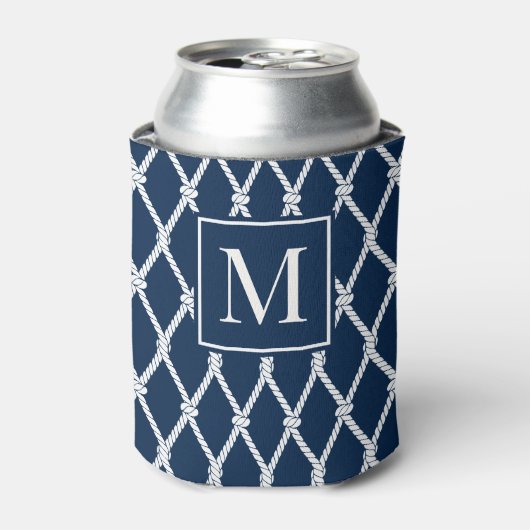 Coastal Preppy Nautical Monogram - Navy & White Blikjeskoeler (Blikje Voorkant)