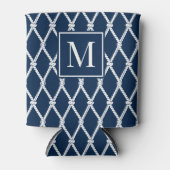 Coastal Preppy Nautical Monogram - Navy & White Blikjeskoeler (Voorkant)