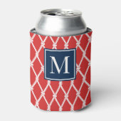 Coastal Preppy Nautical Monogram - Red & Navy Blikjeskoeler (Blikje Voorkant)