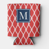 Coastal Preppy Nautical Monogram - Red & Navy Blikjeskoeler (Voorkant)