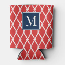 Coastal Preppy Nautical Monogram - Red & Navy Blikjeskoeler