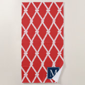Coastal Preppy Nautical Monogram – Red & Navy Strandlaken (Voorkant)