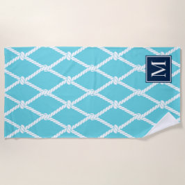 Coastal Preppy Nautical Monogram  – Turq & Navy Strandlaken