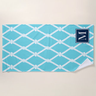 Coastal Preppy Nautical Monogram  – Turq & Navy Strandlaken