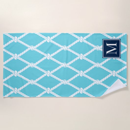 Coastal Preppy Nautical Monogram – Turq & Navy Strandlaken (Voorkant)