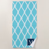 Coastal Preppy Nautical Monogram – Turq & Navy Strandlaken (Voorkant)