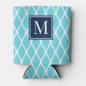 Coastal Preppy Nautical Monogram Turquoise & Navy Blikjeskoeler (Voorkant)