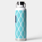 Coastal Preppy Nautical Monogram Turquoise & Navy Waterfles (Achterkant)