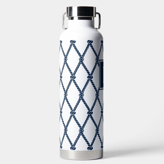 Coastal Preppy Nautical Monogram - White & Navy Waterfles (Voorkant)