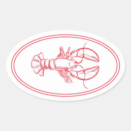 Coastal Preppy Red en White Lobster Ovale Sticker