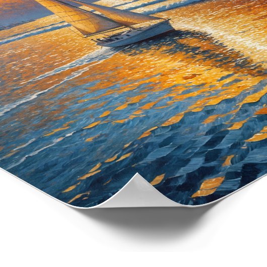 Coastal Radiant Sunset Zeilboot Olieverfmuur Poster (Hoek)