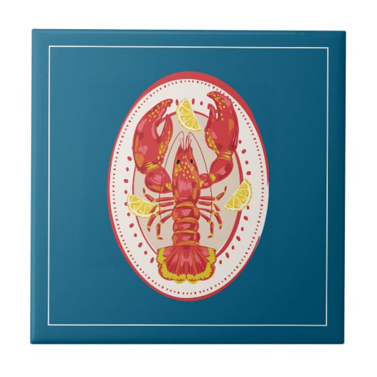 Coastal Red Lobster Lemon Pattern Ceramic Tile Tegeltje (Voorkant)