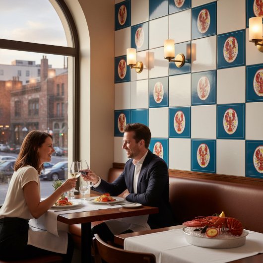 Coastal Red Lobster Lemon Pattern Ceramic Tile Tegeltje