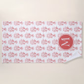 Coastal Red Lobsters op White Monogram Strandlaken (Voorkant)