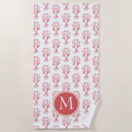 Coastal Red Lobsters op White Monogram Strandlaken