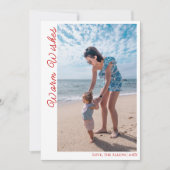 Coastal Red Warm Wishes Two Beach Family Photo  Feestdagenkaart (Voorkant)