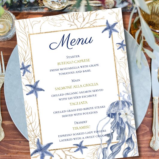 Coastal Rehearsal Dinner Wedding Menu Card