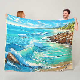 Coastal Rock Scene Design Fleece Deken