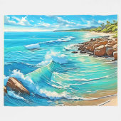 Coastal Rock Scene Design Fleece Deken (Voorkant (Horizontaal))