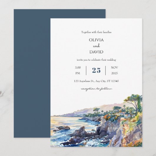 Coastal Rocky Cove Golden Sunset Beach bruiloft Kaart (Voorkant / Achterkant)