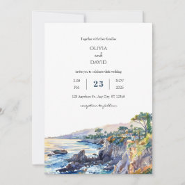Coastal Rocky Cove Golden Sunset Beach bruiloft Kaart