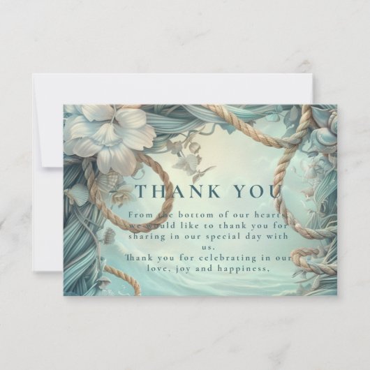 Coastal Rope Botanical Ocean Wedding Bedankkaart (Voorkant)