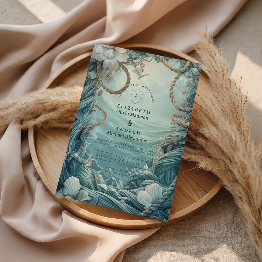 Coastal Rope Botanical Ocean Wedding Kaart