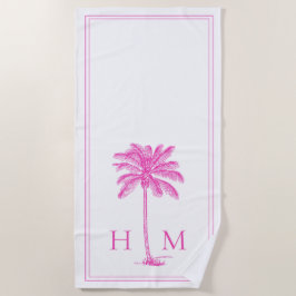 Coastal Roze en Witte Palmetto Palm Tree Monogram Strandlaken
