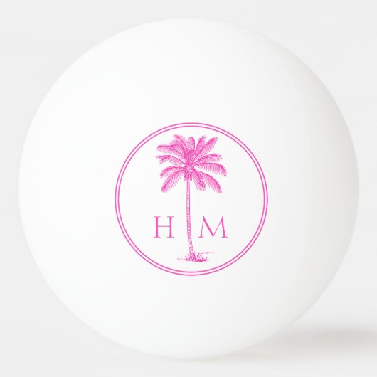 Coastal roze en witte palmetto palmmonogram pingpongbal (Voorkant)