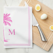 Coastal roze en witte palmetto palmmonogram theedoek (Quarter Fold)