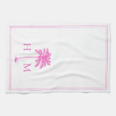 Coastal roze en witte palmetto palmmonogram theedoek (Horizontaal)