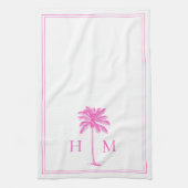 Coastal roze en witte palmetto palmmonogram theedoek (Verticaal)