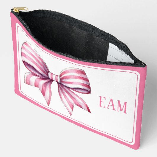 Coastal Roze en Witte Waterverf Bow Monogram Etui (Open)