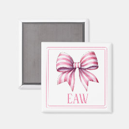 Coastal Roze en Witte Waterverf Bow Monogram Magneet