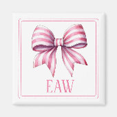 Coastal Roze en Witte Waterverf Bow Monogram Magneet (Voorkant)