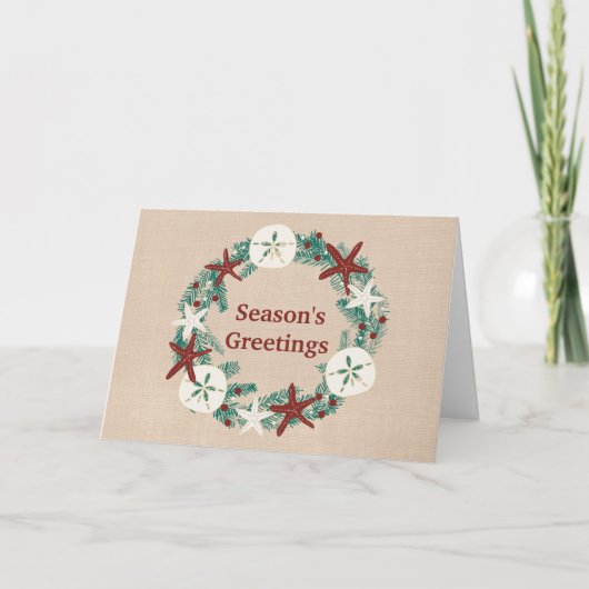 Coastal Rustic Beach Christmas Wreath Feestdagen Kaart (Voorkant)