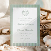 Coastal Sage Stripe Shell Wedding Save the Date