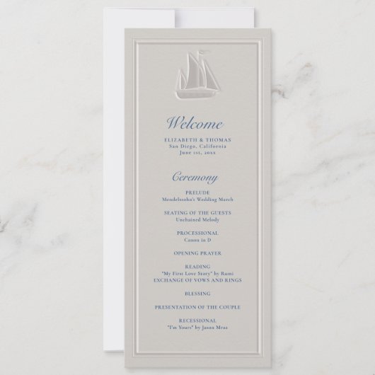 Coastal Sailboat Nautical Formal Wedding Program (Voorkant)