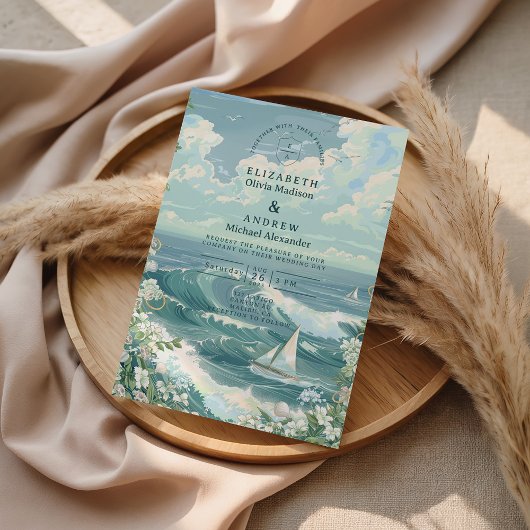 Coastal Sailboat Ocean Wedding Kaart