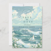 Coastal Sailboat Ocean Wedding Save The Date (Voorkant)