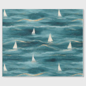 Coastal Sailboat Waves Nautical Pattern (3) Cadeaupapier (Vlak)
