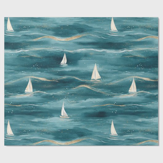Coastal Sailboat Waves Nautical Pattern (3) Cadeaupapier (Vlak)