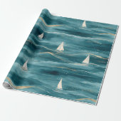 Coastal Sailboat Waves Nautical Pattern (3) Cadeaupapier (Uitgerold)