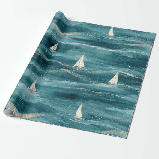 Coastal Sailboat Waves Nautical Pattern (3) Cadeaupapier (Uitgerold)