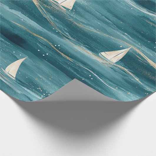 Coastal Sailboat Waves Nautical Pattern (3) Cadeaupapier (Hoek)