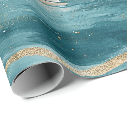 Coastal Sailboat Waves Nautical Pattern (3) Cadeaupapier (Rol Hoek)