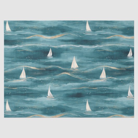 Coastal Sailboat Waves Nautical Pattern (3) Tissuepapier (Voorkant)
