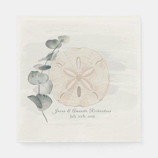 Coastal Sand Dollar & Eucalyptus watercolor Servet (Voorkant)
