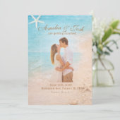 Coastal Sand & Sea Starfish wedding invitation Kaart (Staand voorkant)
