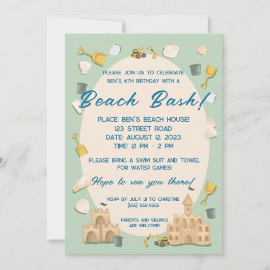 Coastal Sandcastle Beach Verjaardag Baby shower Kaart (Voorkant)